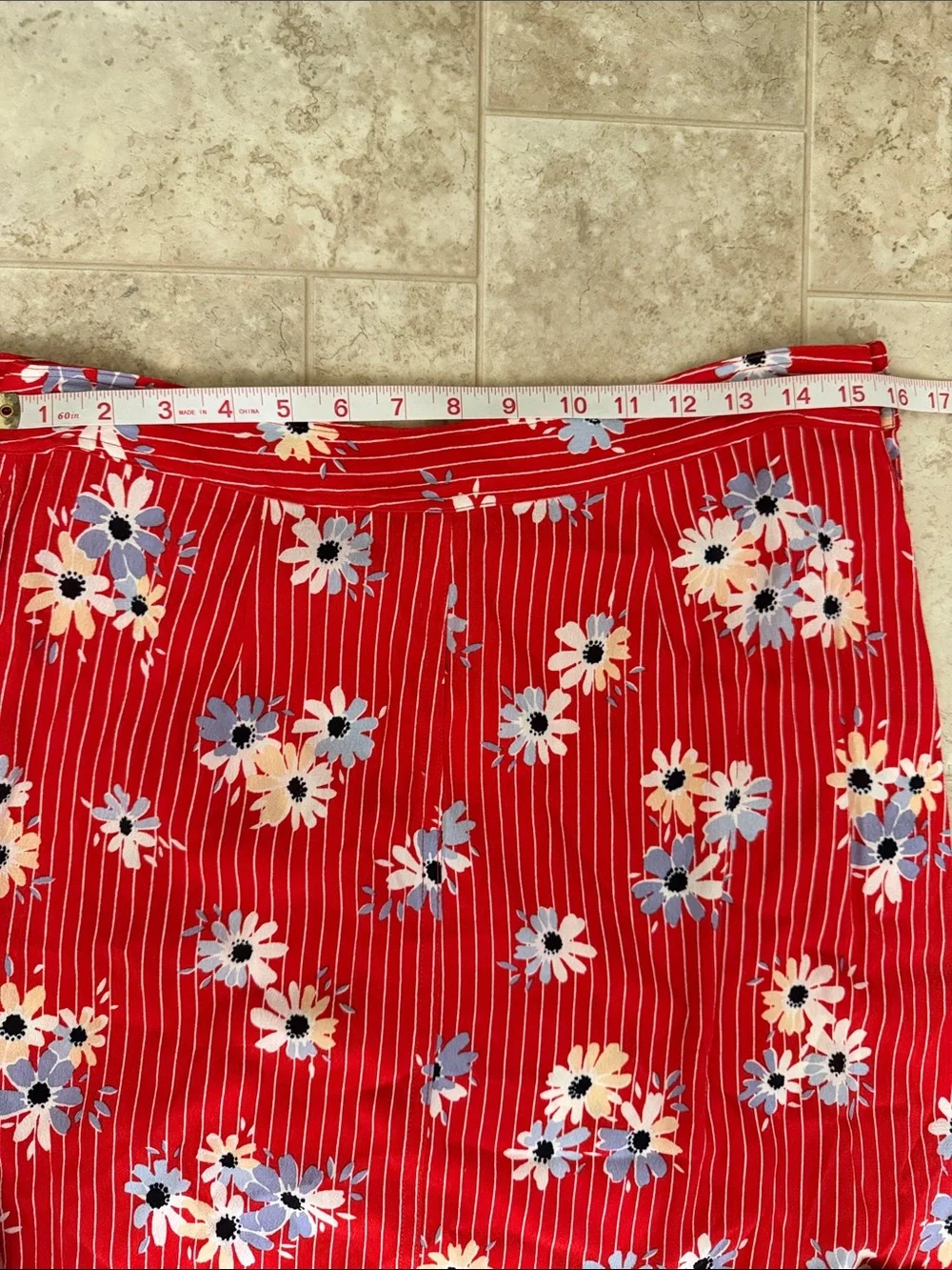 Madewell Red Floral Midi Skirt with Side Buttons